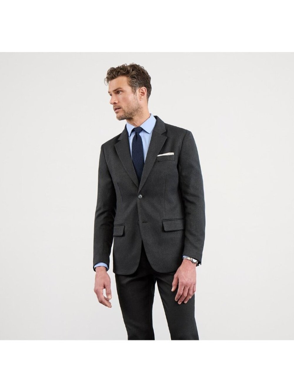 BLUFFWORKS GRAMERCY TRAVEL BLAZER slim fit jacket sport coat 46R metro gray knit